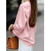 Solid Satin 3 4 Sleeve Crew Neck Casual Blouse