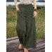 Women Pure Color Casual High Elastic Waisted Plain Wide Leg Pants With Pocket