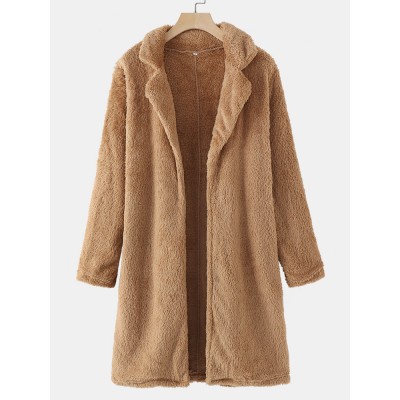 Women Solid Plush Jackets Long Winter European Coat