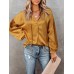 Solid Satin Long Sleeve Tie Front V  neck Blouse