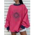 Women Daily Animated Printed Sun Flower Splicing Loose Sleeve Youngster Sweatshirt