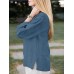 Solid Slit Hem Crew Neck Casual Blouse