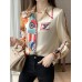 Women Print Lapel Long Sleeve Button Front Shirt