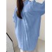 Solid Ruffle Trim V  neck Tie Lantern Sleeve Blouse