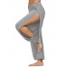 Women Side Split Elastic Waist Loose Solid Color Yoga Sports Casual Pants