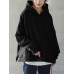 Women Solid Side Zipper Hooded Sweatshirt with Pocket