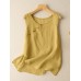 Contrast Button Slit Hem Sleeveless Crew Neck Tank Top