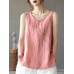 Women Embroidery Crew Neck Sleeveless Vintage Tank Top