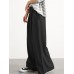 Women Casual Solid Color Elastic Waist Wide Leg Pants With Pocket