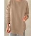 Asymmetrical Hem Solid Crew Neck Long Sleeve Sweatshirt