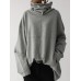 Women Turtleneck Stitching Design Wide Sleeves Solid Loose Pullover Sweatshirt