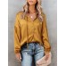 Solid Satin Long Sleeve Tie Front V  neck Blouse