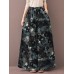 Women Color Printing Casual Drawstring Wide Leg Pants With Pocket