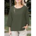 Solid Slit Hem Crew Neck Casual Blouse