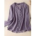 Solid Ruffle Trim V  neck Button Front Long Sleeve Blouse