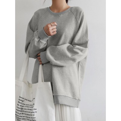 Women Solid Classic Loose Fit Puff Sleeve Dropped Shoulder Sweatshirt