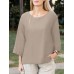 Solid Slit Hem Crew Neck Casual Blouse