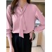 Solid V  neck Long Sleeve Blouse For Women