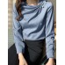 Women Solid Satin Fold Pleated Long Sleeve Blouse