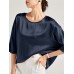 Solid Loose Dolman Sleeve Satin Crew Neck Women Blouse