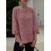 Solid Slit Hem Square Collar 3 4 Sleeve Blouse