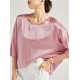 Solid Loose Dolman Sleeve Satin Crew Neck Women Blouse