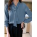 Solid V  neck Long Sleeve Blouse For Women