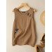 Crew Neck Frog Button Pocket Sleeveless Tank Top