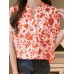 Allover Leaves Print Pocket Button Front Stand Collar Blouse