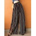 Bohemia Geometric Print High Waist Belted Zipper Wide Leg Pants For Women