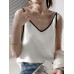 Women Contrast Satin Adjustable Shoulder Strap V  neck Cami