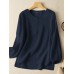 Solid Slit High  low Hem Crew Neck Long Sleeve Blouse