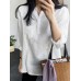 Solid Notch Neck Pocket Long Sleeve Casual Blouse