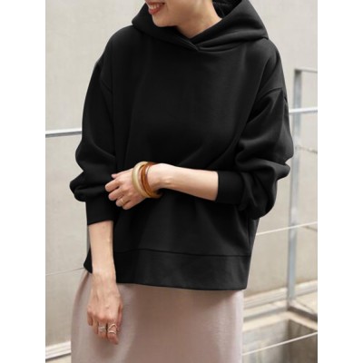 Women Solid Hooded Back Slit Nicely Design Hem Leisure Sweatshirt