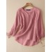 Solid Tie  up At Cuffs 3 4 Sleeve V  neck Blouse