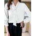 Solid V  neck Long Sleeve Blouse For Women