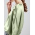 Solid Loose Dolman Sleeve Satin Crew Neck Women Blouse