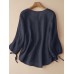 Solid Tie  up At Cuffs 3 4 Sleeve V  neck Blouse