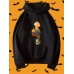 Women Halloween Pumpkin Skeleton Head Reflection Print Casual Regular Hoodie