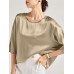 Solid Loose Dolman Sleeve Satin Crew Neck Women Blouse