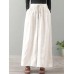 Women Casual Drawstring Waist Solid Color High Waist Wide Leg Pants With Pocket