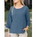 Solid Slit Hem Crew Neck Casual Blouse