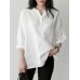 Solid Notch Neck Pocket Long Sleeve Casual Blouse