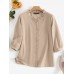 Solid Ruffle Trim V  neck 3 4 Sleeve Casual Blouse